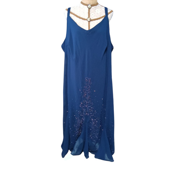 Catherines Navy Chiffon Strappy Embellished Beaded Maxi Dress Size 32W - Picture 2 of 5